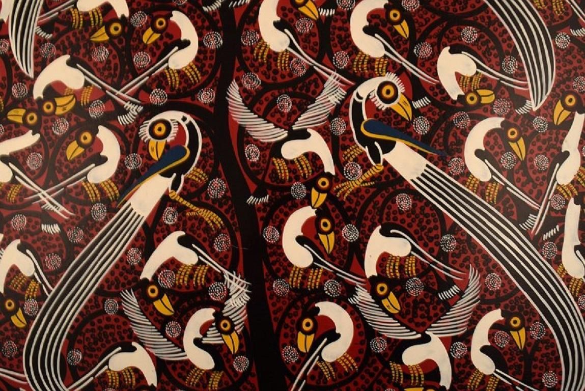 Hapela, Tinga Tinga, Oil On Canvas, Naivist Composition With Birds photo Art