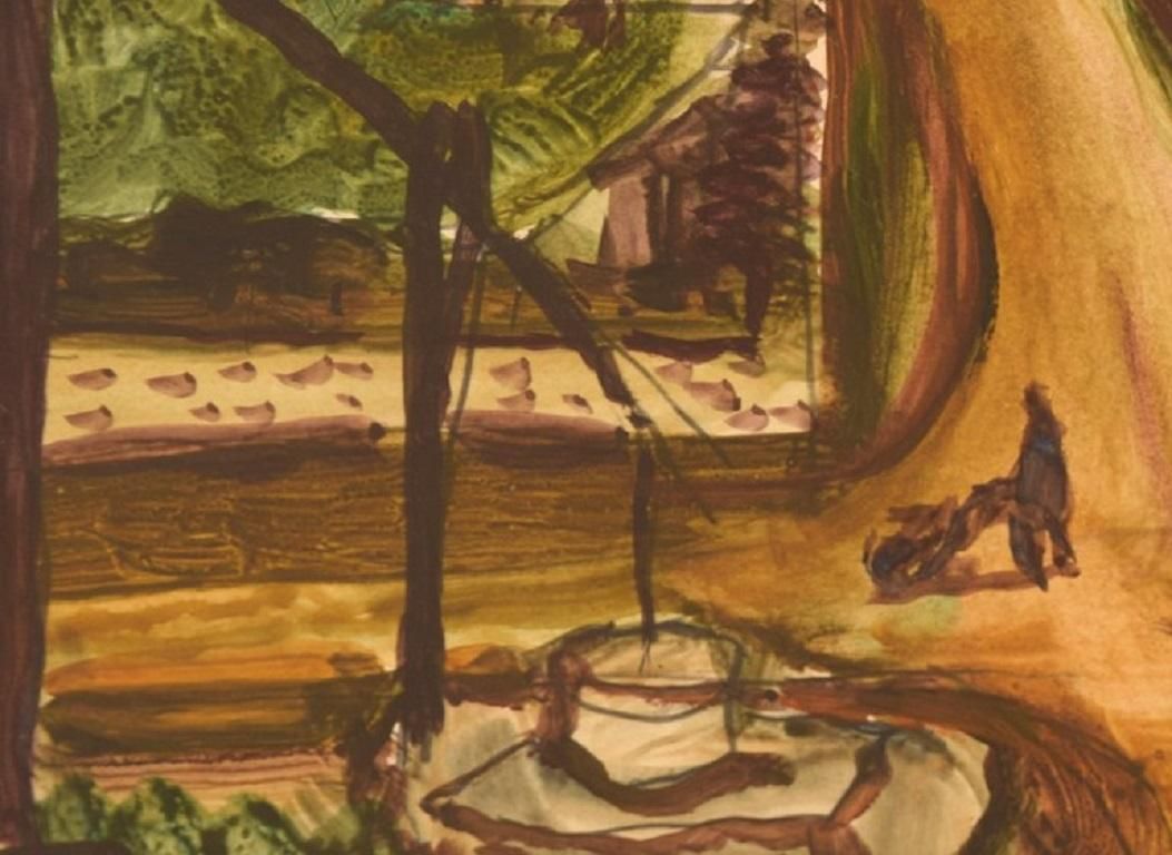 Unknown Hungarian Artist, Watercolor On Paper, Modernist Town Landscape, 1960s photo 313.0