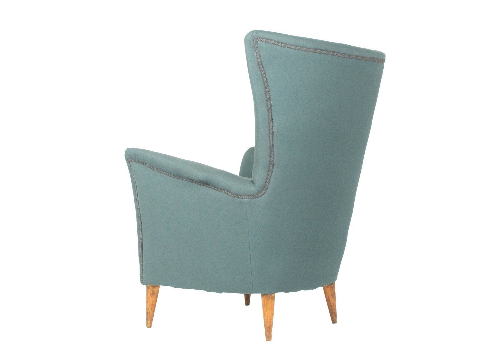 Mid Century Modern Italian Grey Fabric & Wood Armchair photo 1606.0