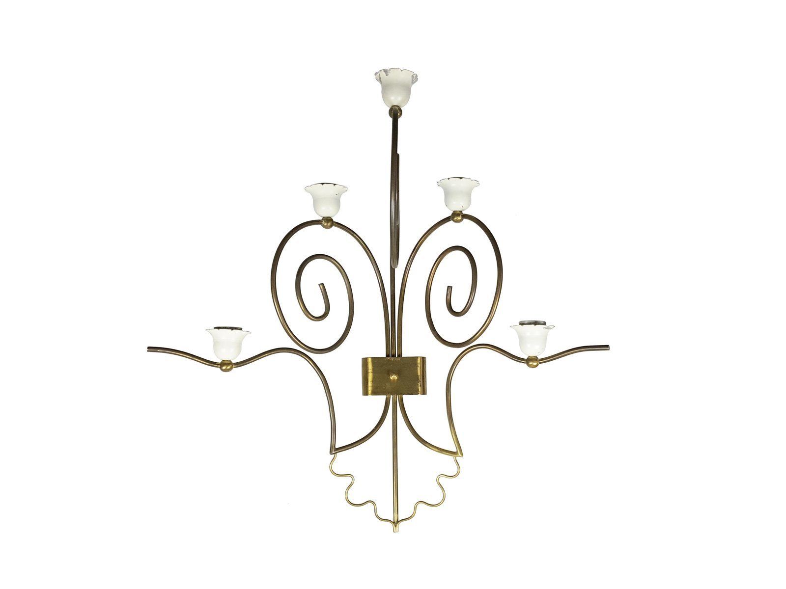 Italian White Metal & Brass Mid Century Sconces, Set Of 2