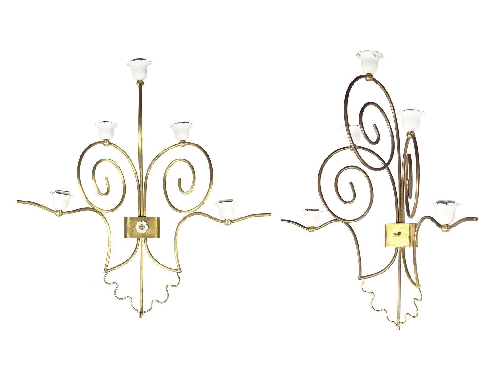 Italian White Metal & Brass Mid Century Sconces, Set Of 2 photo furniture