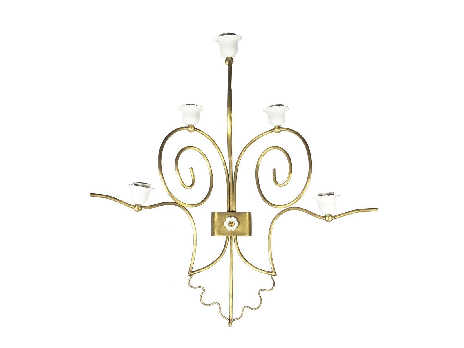 Lighting Italian White Metal & Brass Mid Century Sconces, Set Of 2 photo
