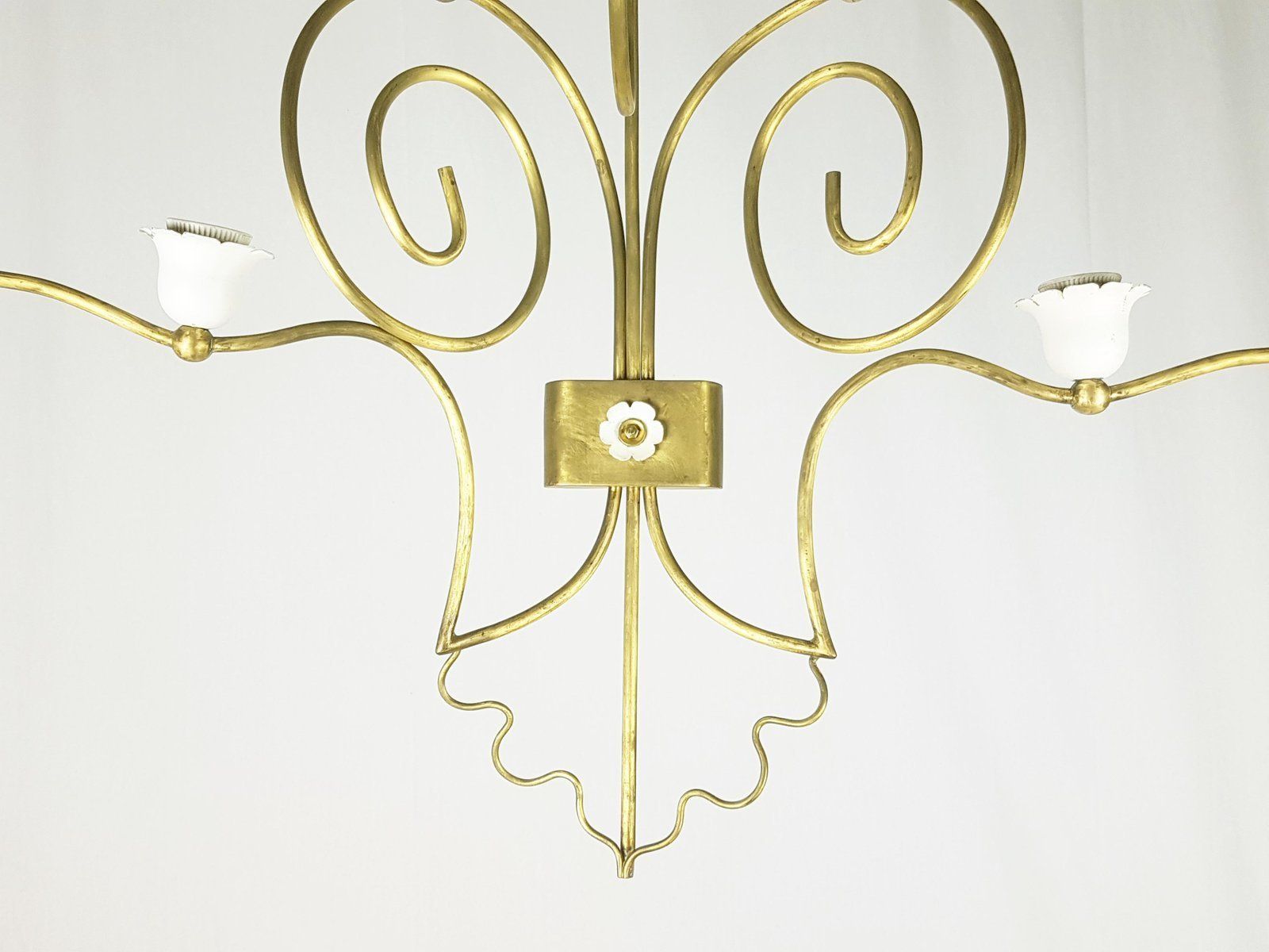 1379.0 Italian White Metal & Brass Mid Century Sconces, Set Of 2 photo