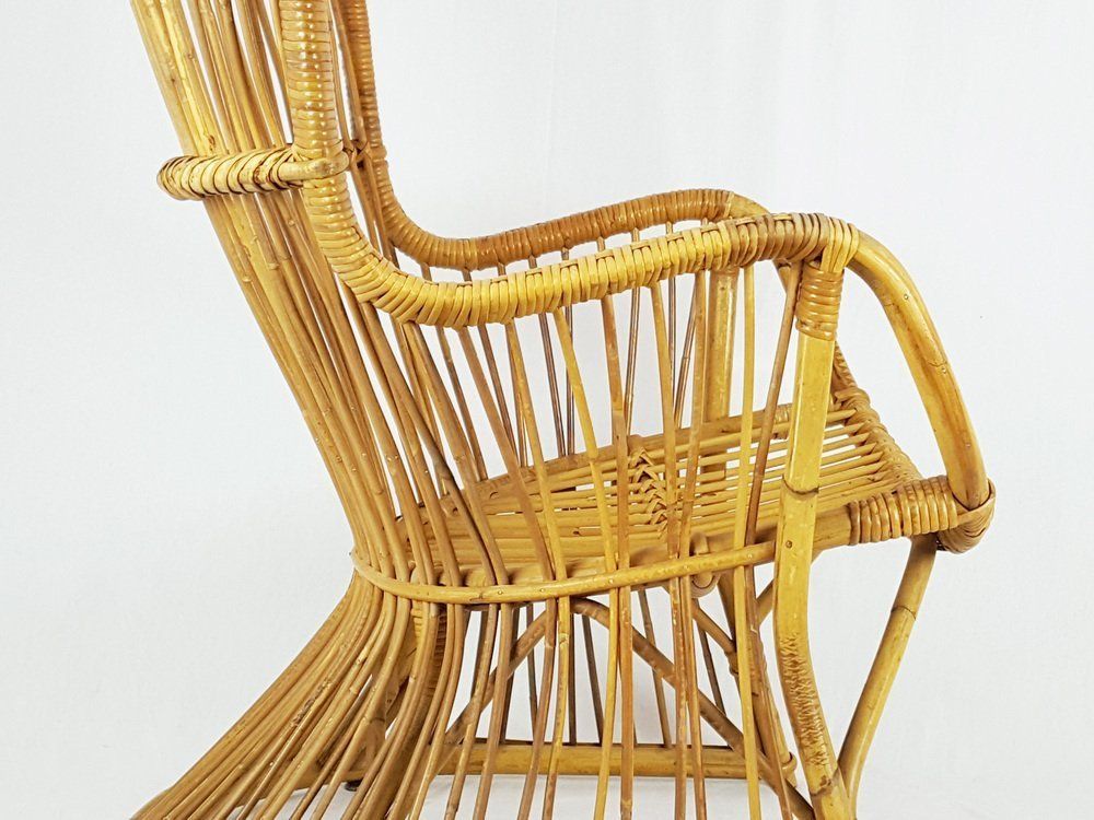 Mid Century Italian Rattan And Rush Armchair, 1960s photo Furniture