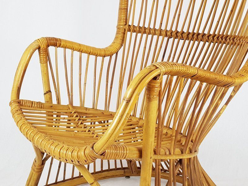 Mid Century Italian Rattan And Rush Armchair, 1960s photo buy