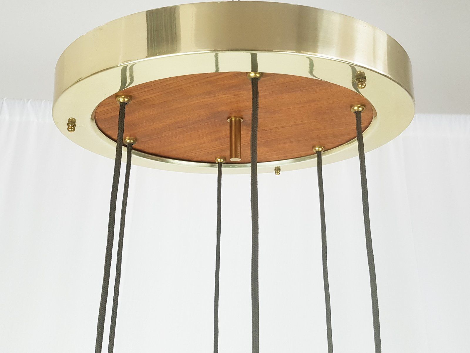Italian Teak Pendant Lamp In Golden Aluminum And Smoked Glass, 1960s photo 1630.0