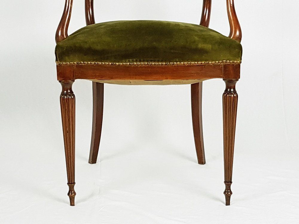 Mid Century Italian Wooden & Green Velvet Armchair, 1950s photo vintage