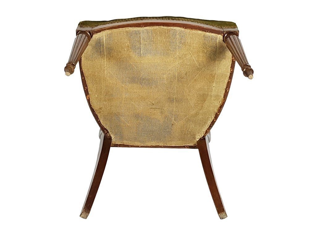 Furniture Mid Century Italian Wooden & Green Velvet Armchair, 1950s photo