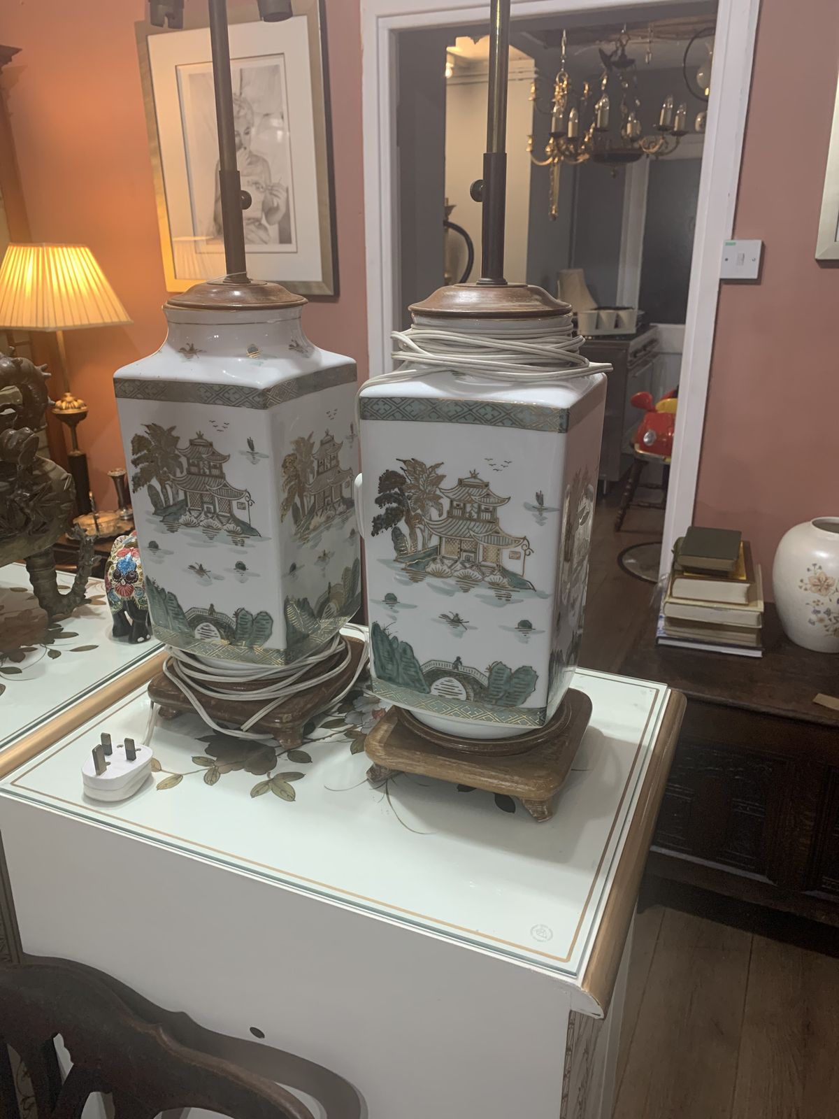 A Pair Of Hand Painted Porcelain Chinese Lamps