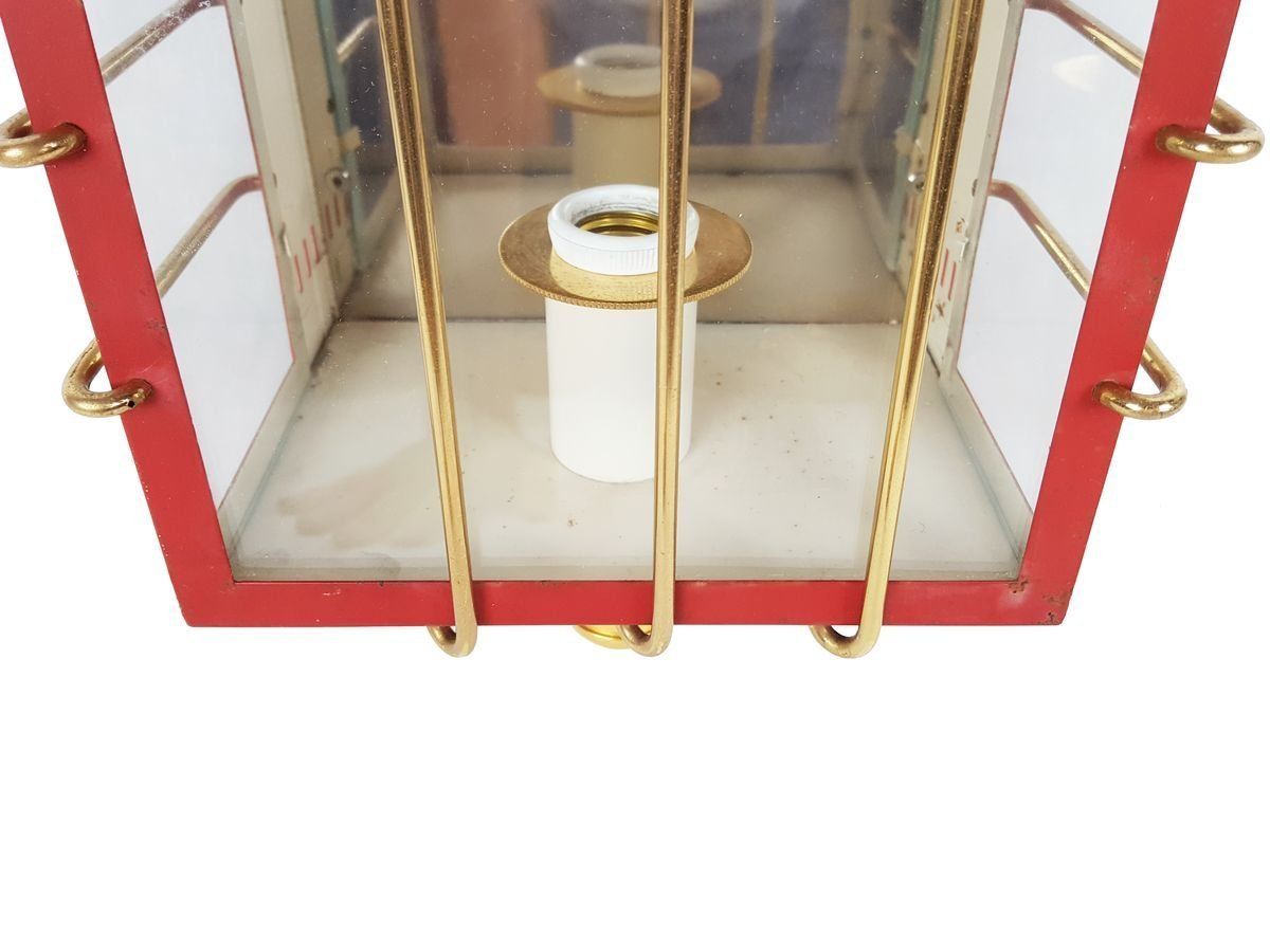 Mid Century Italian Red Metal, Brass, And Glass Sconce photo 1515.0