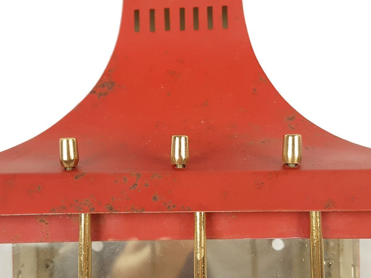photo for sale Mid Century Italian Red Metal, Brass, And Glass Sconce