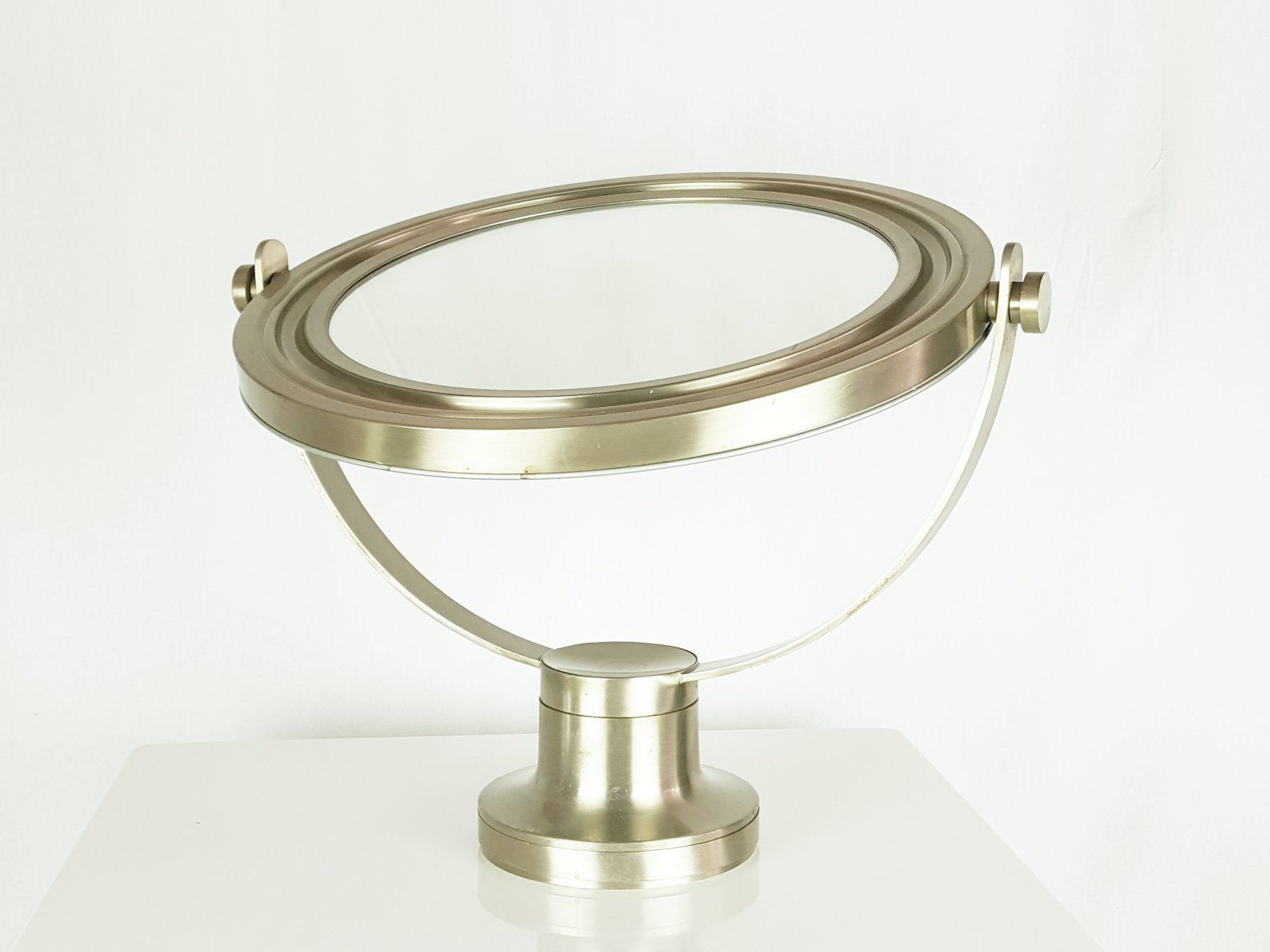 Nickel Plated Metal Table Mirror In The Style Of Sergio Mazza For Artemide photo for sale