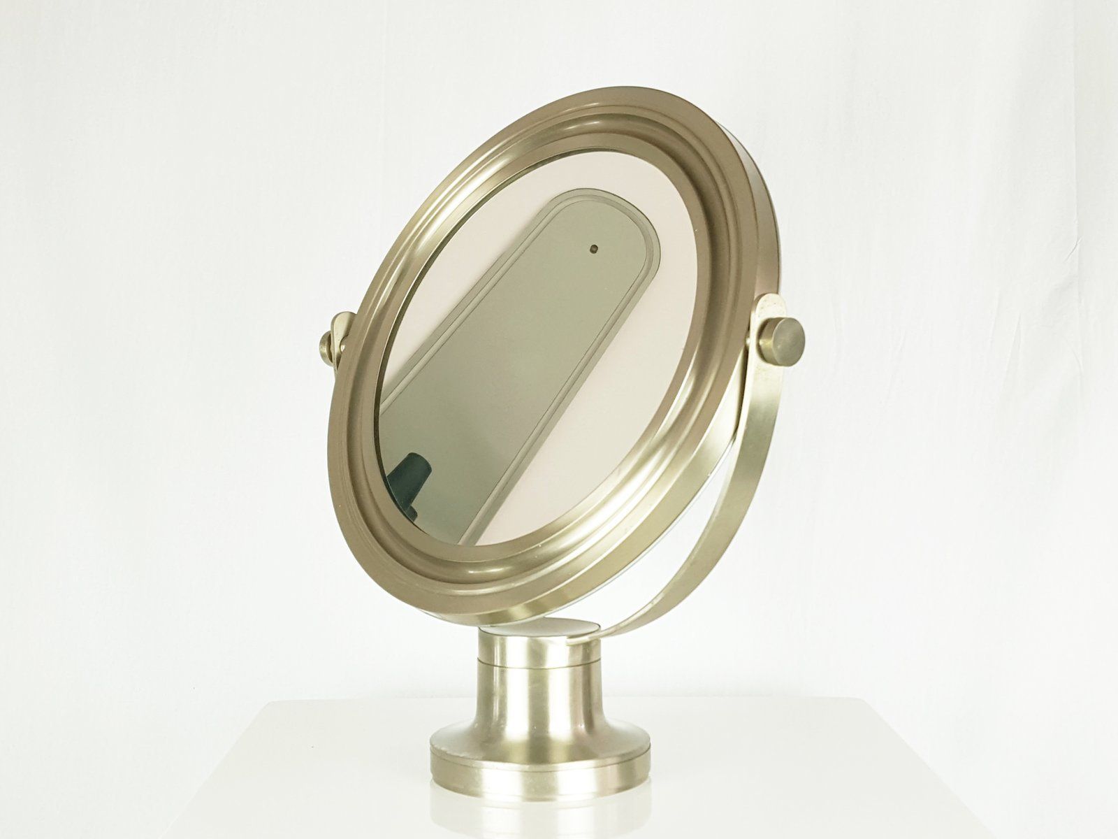 Nickel Plated Metal Table Mirror In The Style Of Sergio Mazza For Artemide photo vintage