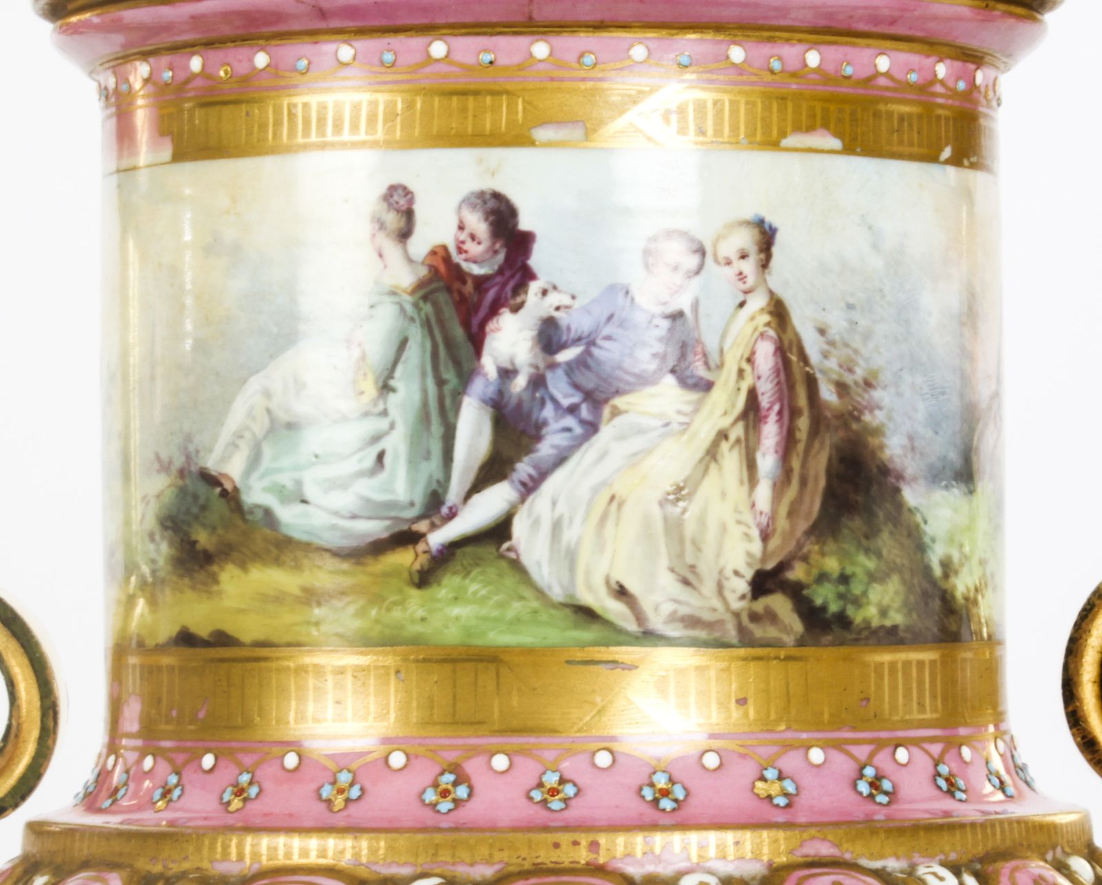 Antique Pair French Ormolu Mounted Pink Sevres Lidded Vases 19th C photo for sale