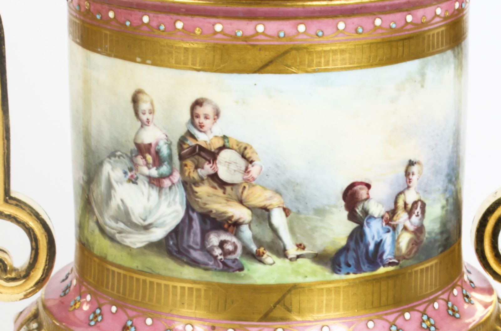 2750.0 Antique Pair French Ormolu Mounted Pink Sevres Lidded Vases 19th C photo