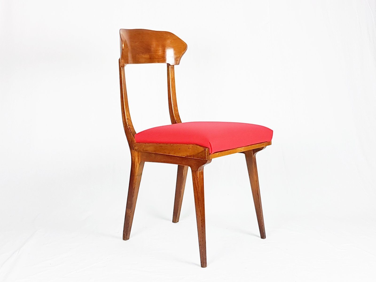 photo furniture Mid Century Wood And Red Fabric Side Chairs From Fratelli Barni Mobili D'arte