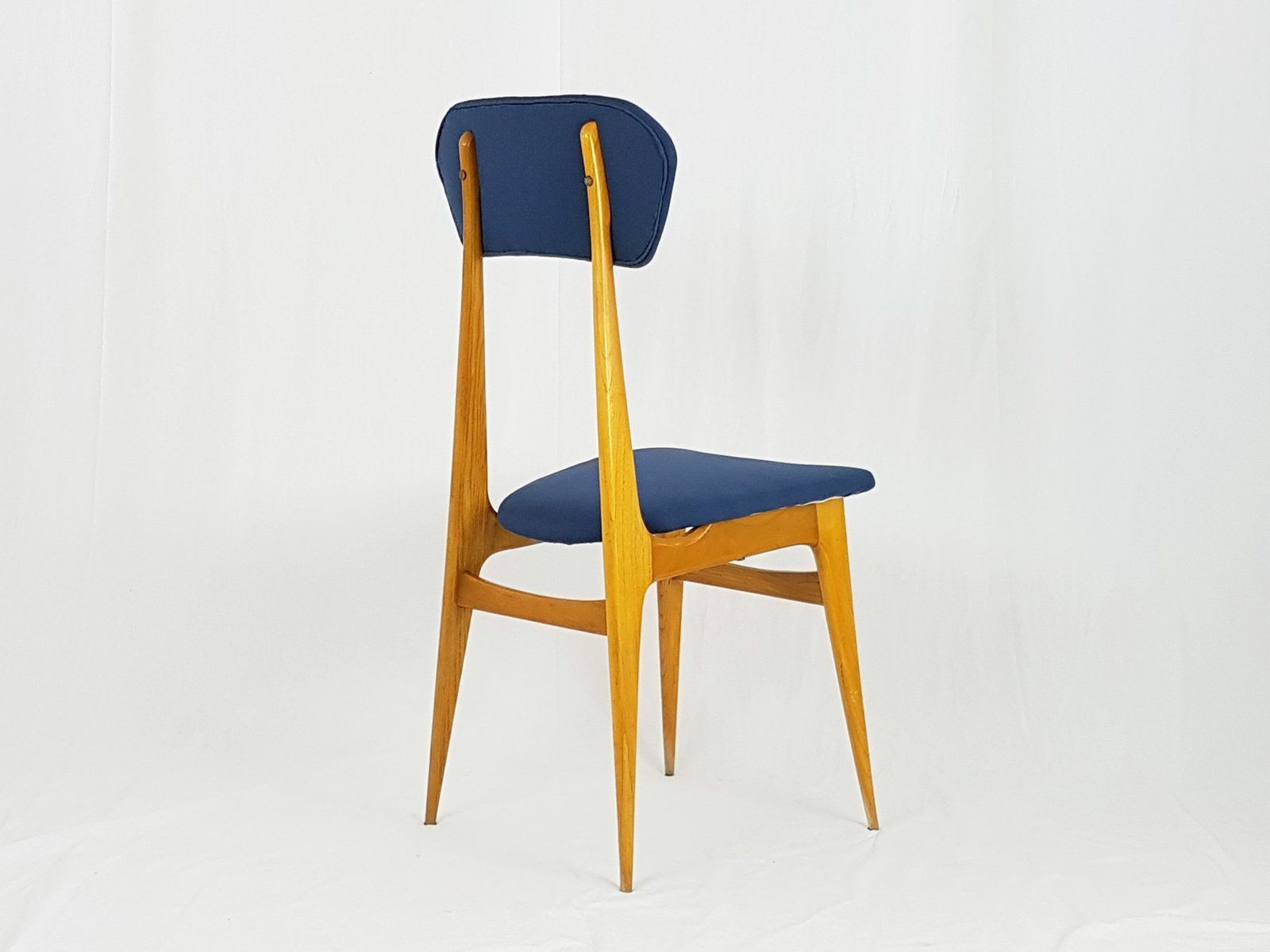 Mid Century Italian Wooden & Blue Fabric Chair photo 858.0