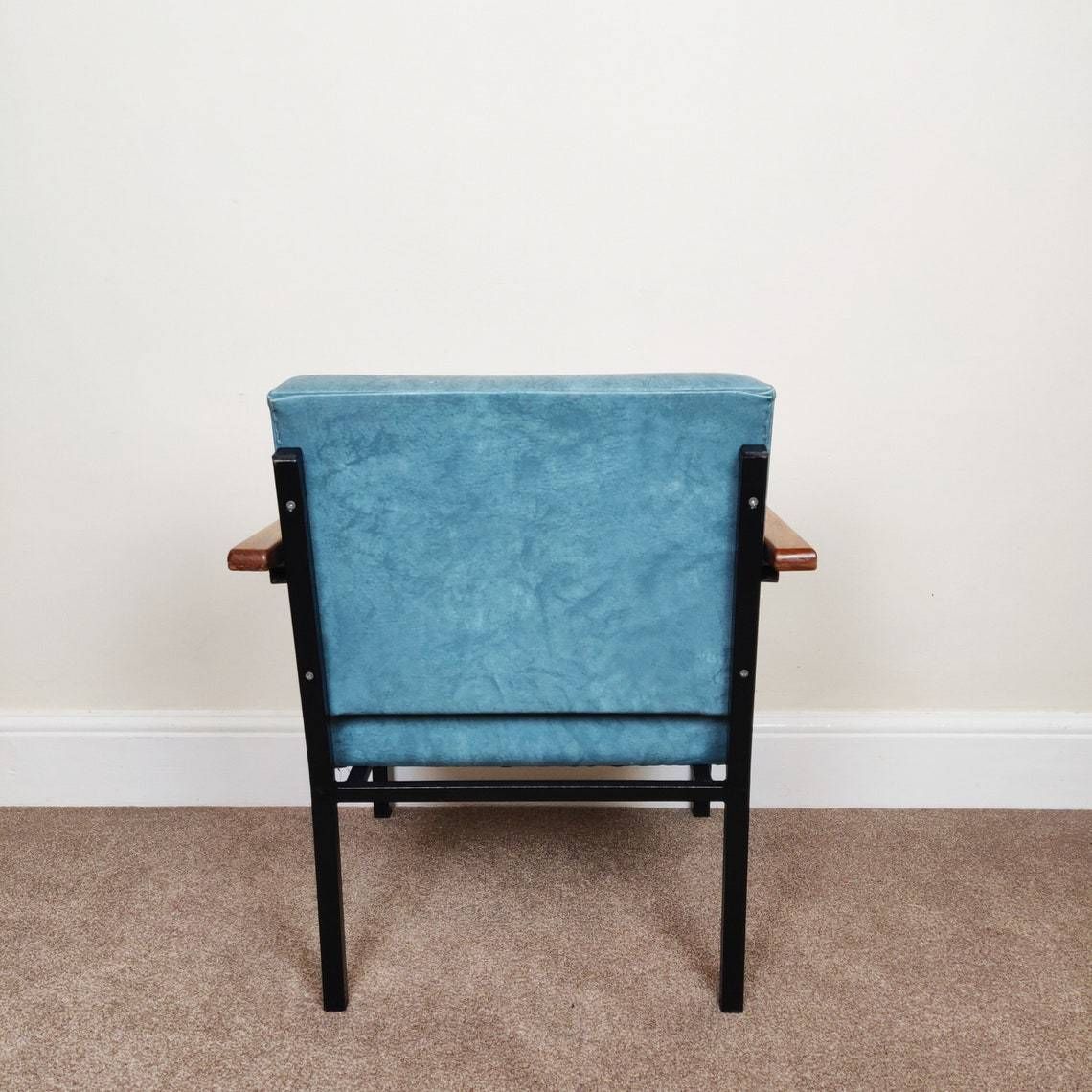 Vintage Lounge Chair, Mid Century Tubular Faux Leather Steel Industrial Danish Style Lounge Armchair photo 250.0