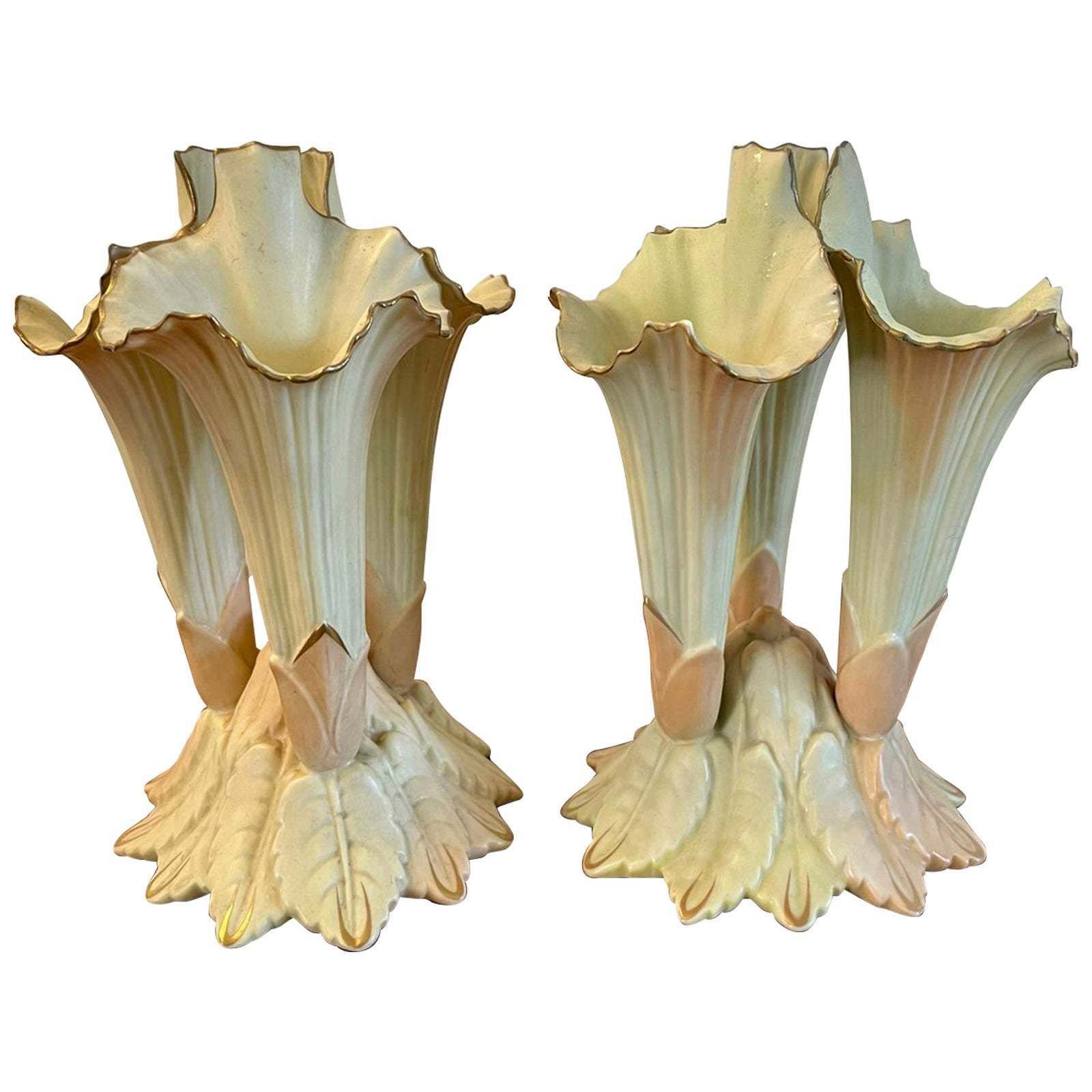 Antique Locke & Co. Porcelain Blush Ivory Spill Vases photo furniture