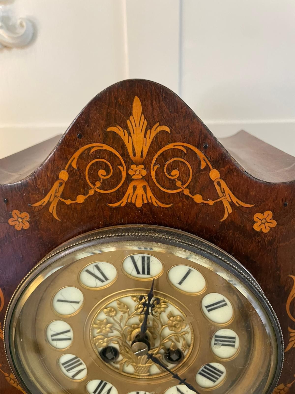 Antique 19th Century French Rosewood Marquetry Inlaid Eight Day Mantel Clock photo buy
