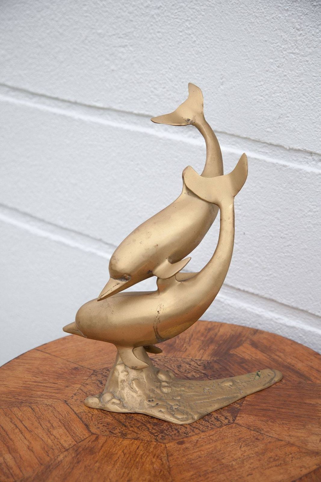 Vintage Brass Dolphin, Brass Dolphin Statue, Brass Sculpture Of 2 Dolphins, Collection photo Art