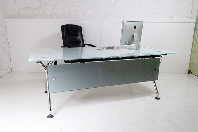 Italian Glass Top On Chrome Executive ‘Nomos’ Desk By Norman Foster For Tecno 1980s