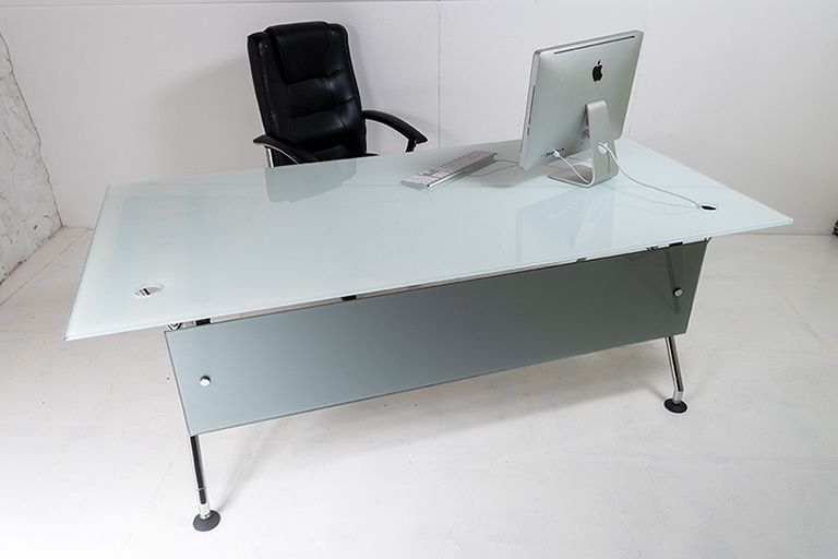 Italian Glass Top On Chrome Executive ‘Nomos’ Desk By Norman Foster For Tecno 1980s photo vintage