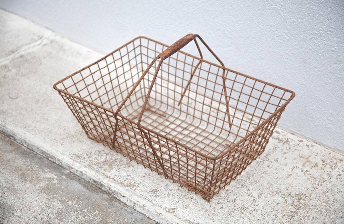 Vintage Metal Basket, Handle Basket, Old Basket, Metal Basket photo furniture