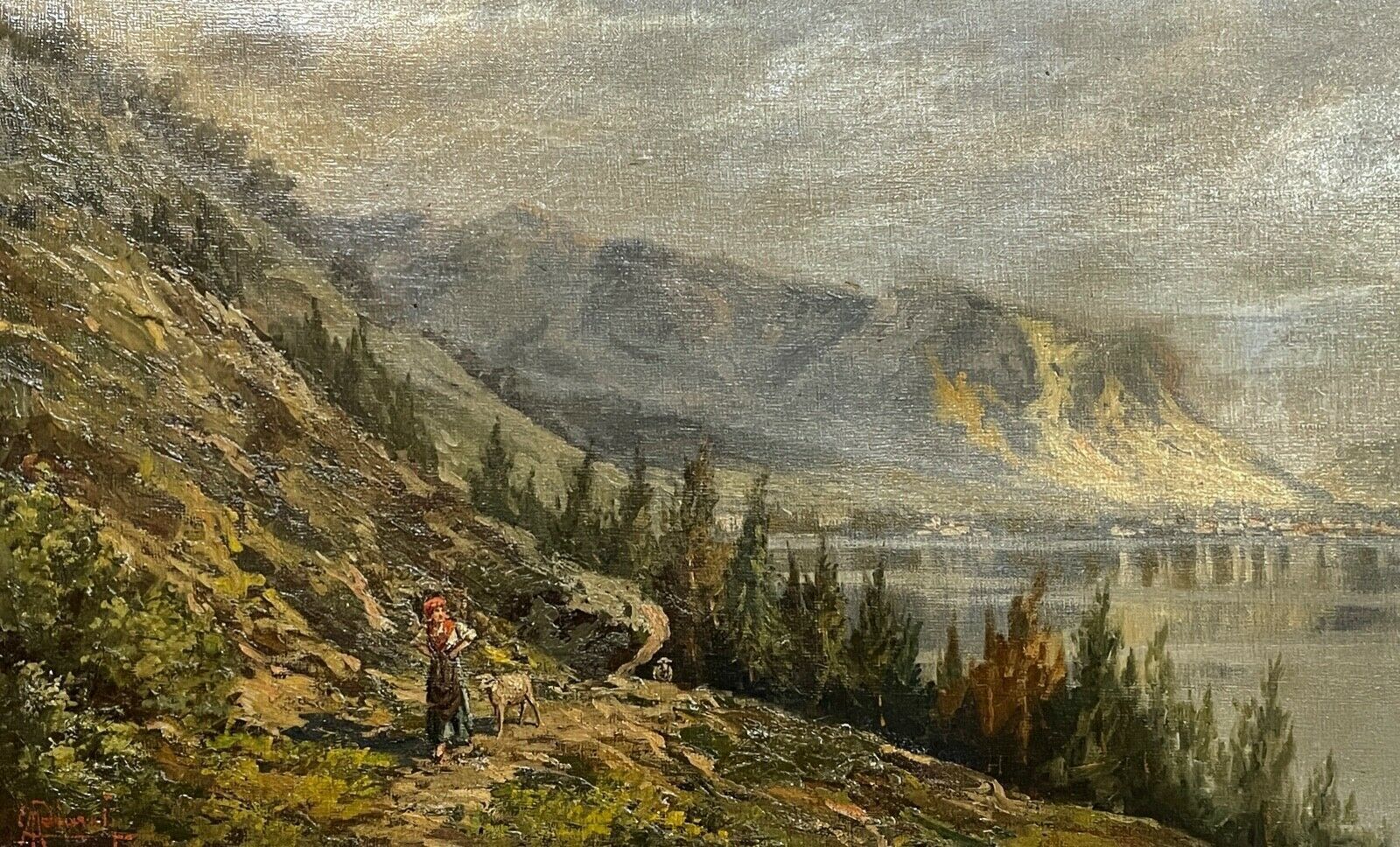 Painting, Oil On Canvas, Landscape Mountain, Early Twentieth Century photo furniture