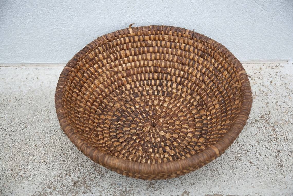 Vintage Braided Basket  Bourgne  Braided Straw  Braided Basket  Fruit Basket photo furniture