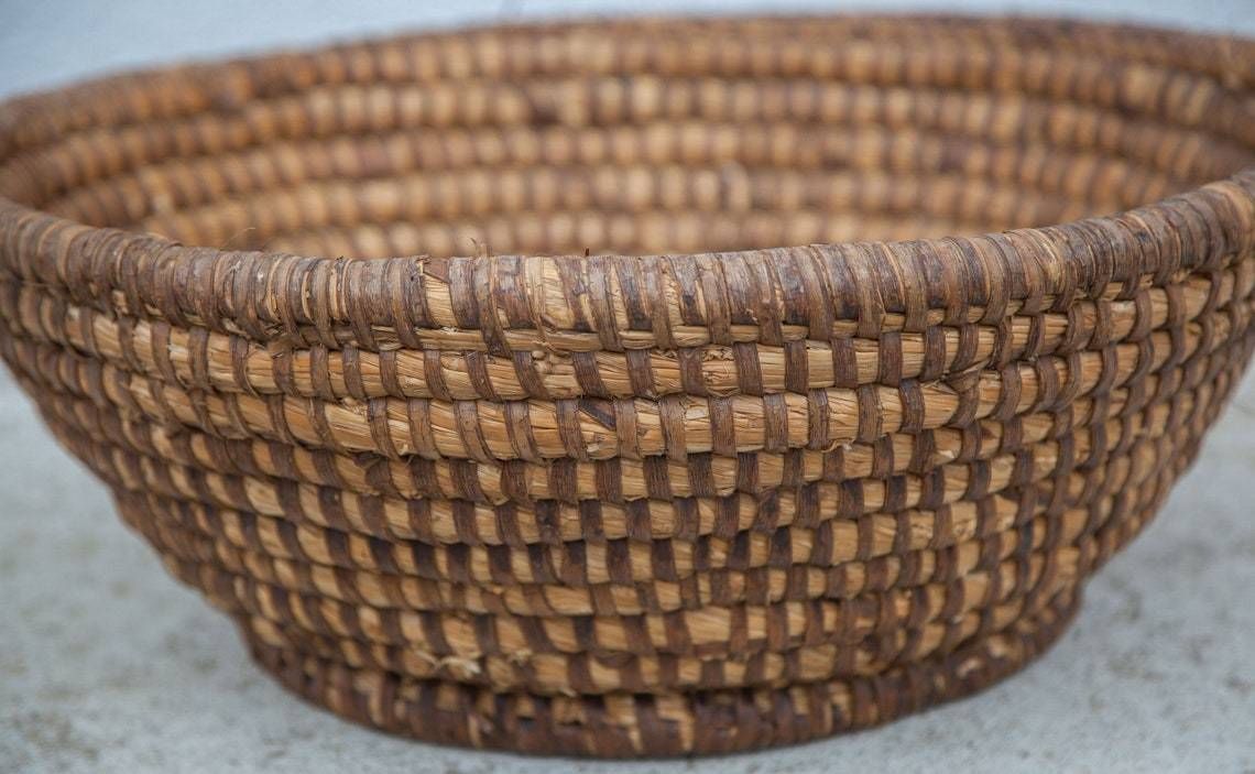 Vintage Braided Basket  Bourgne  Braided Straw  Braided Basket  Fruit Basket photo for sale