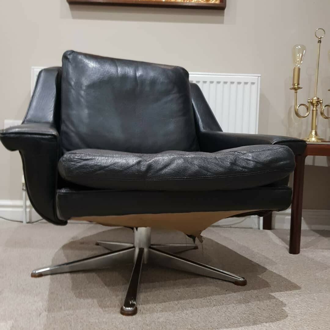 Mid Century Esa 802 Black Leather Armchair By Werner Langenfeld photo furniture