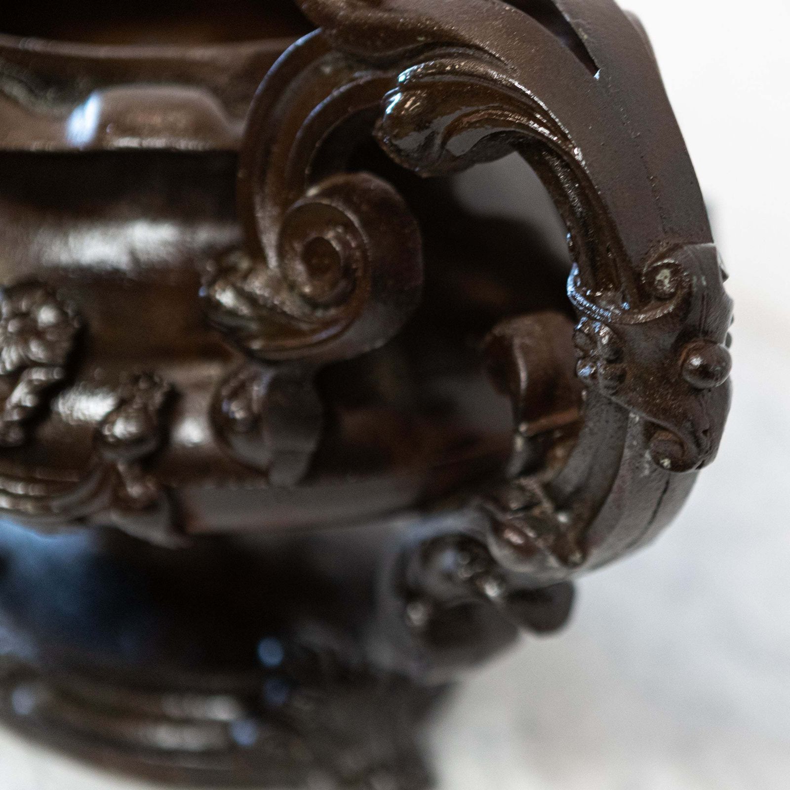 Antique French Cast Iron Urn  Planter Jardiniere Twin Handle photo vintage