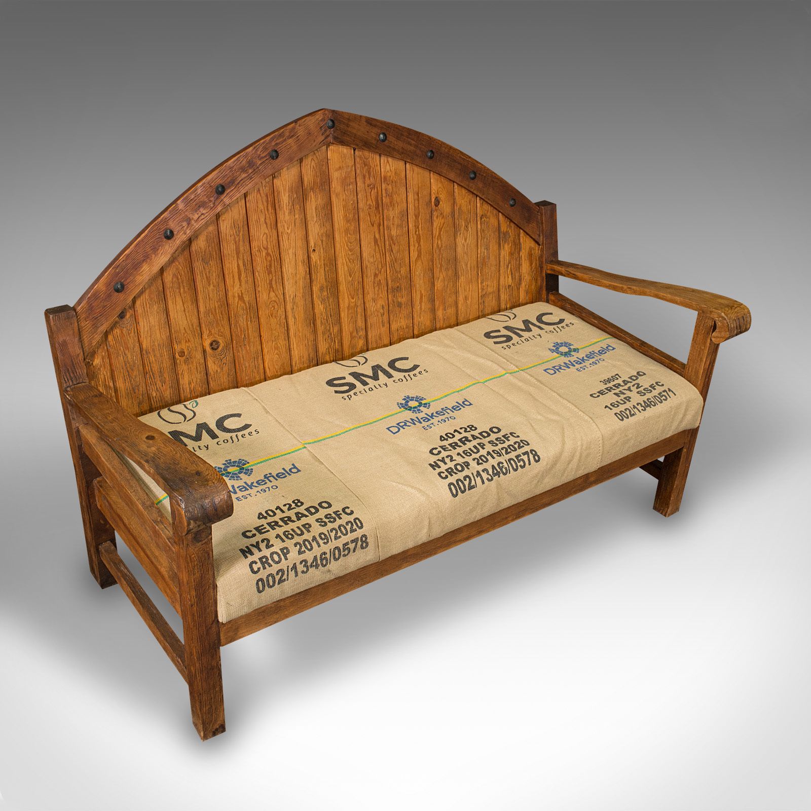 Large Vintage Bench, Scandinavian, Pitch Pine, 3 Seater, Mid 20th Century, 1950 photo 1850.0