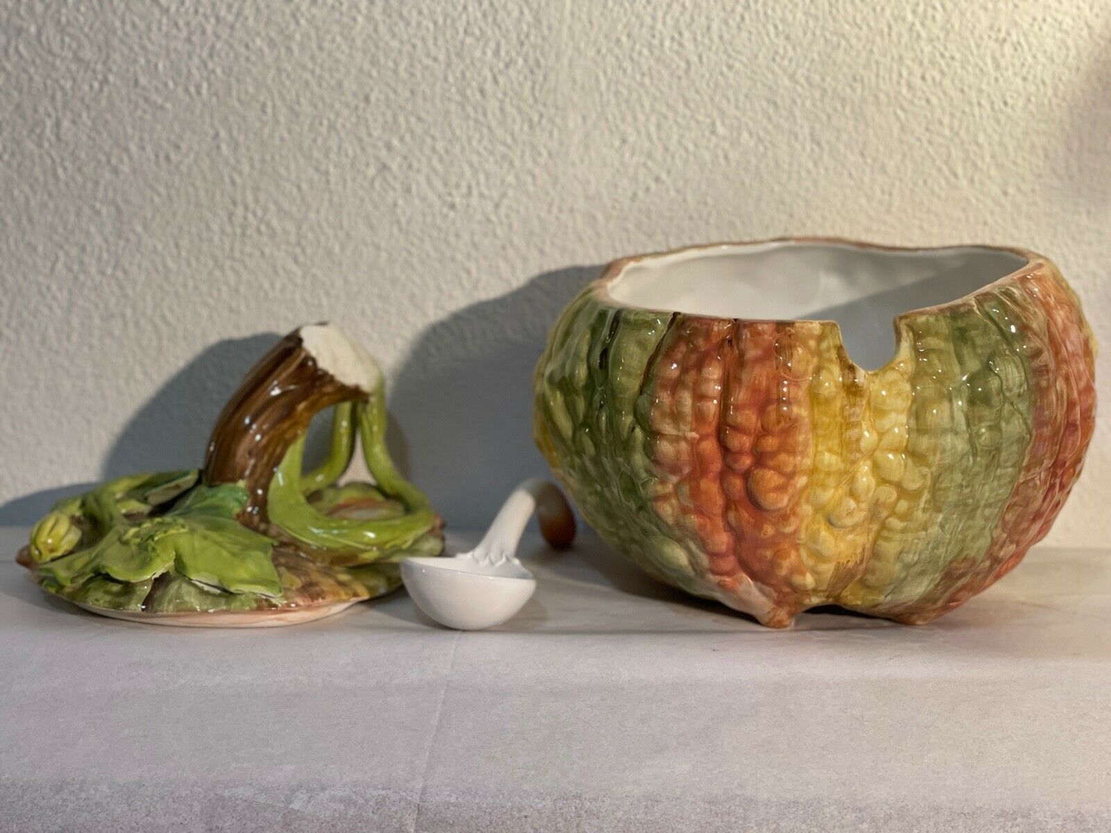 Tureen Rustic Vintage, Ceramic Handpainted, Pumpkin Shaped With Veil photo Home Decor