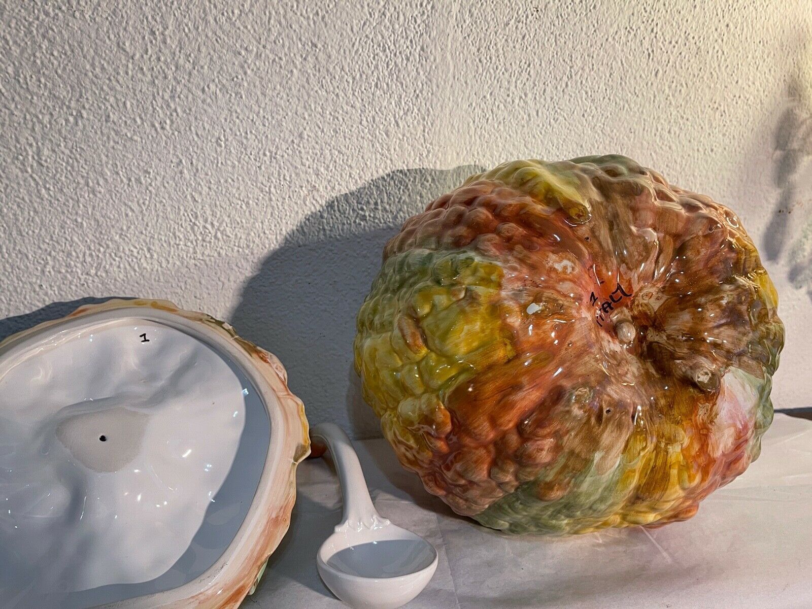 Tureen Rustic Vintage, Ceramic Handpainted, Pumpkin Shaped With Veil photo buy