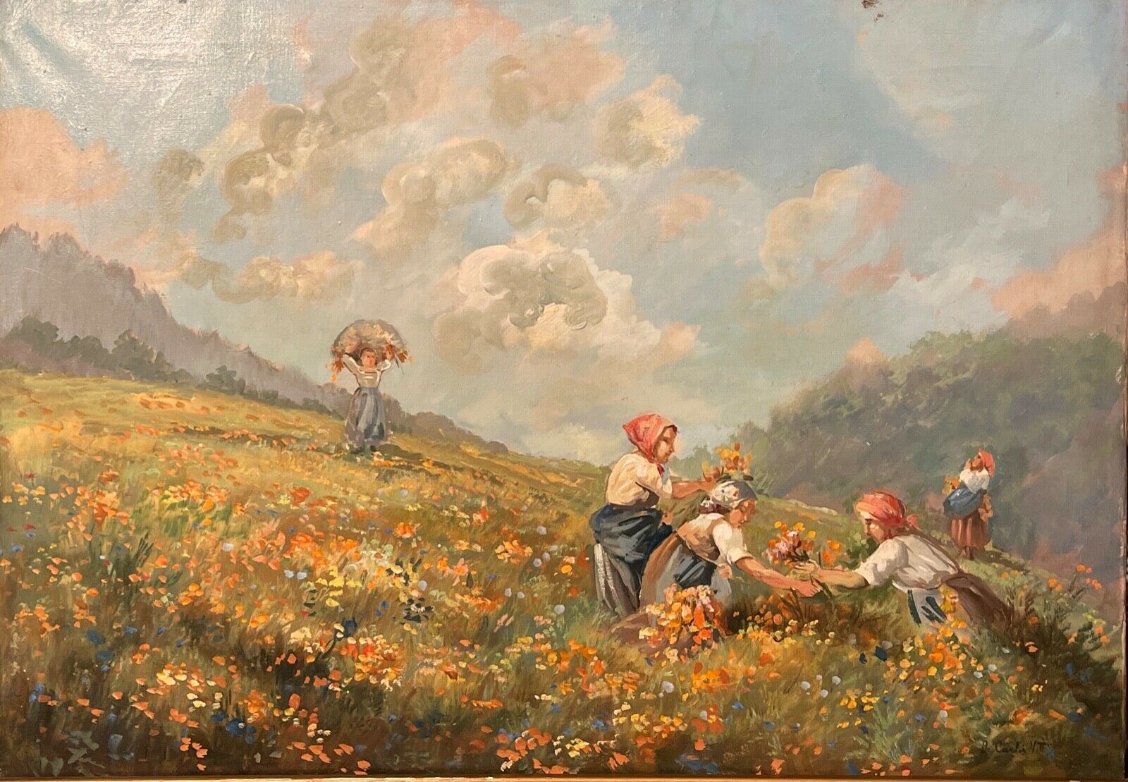 Painting Oil On Canvas Signed De Carlis Pastoral Scene Twentieth Century photo furniture