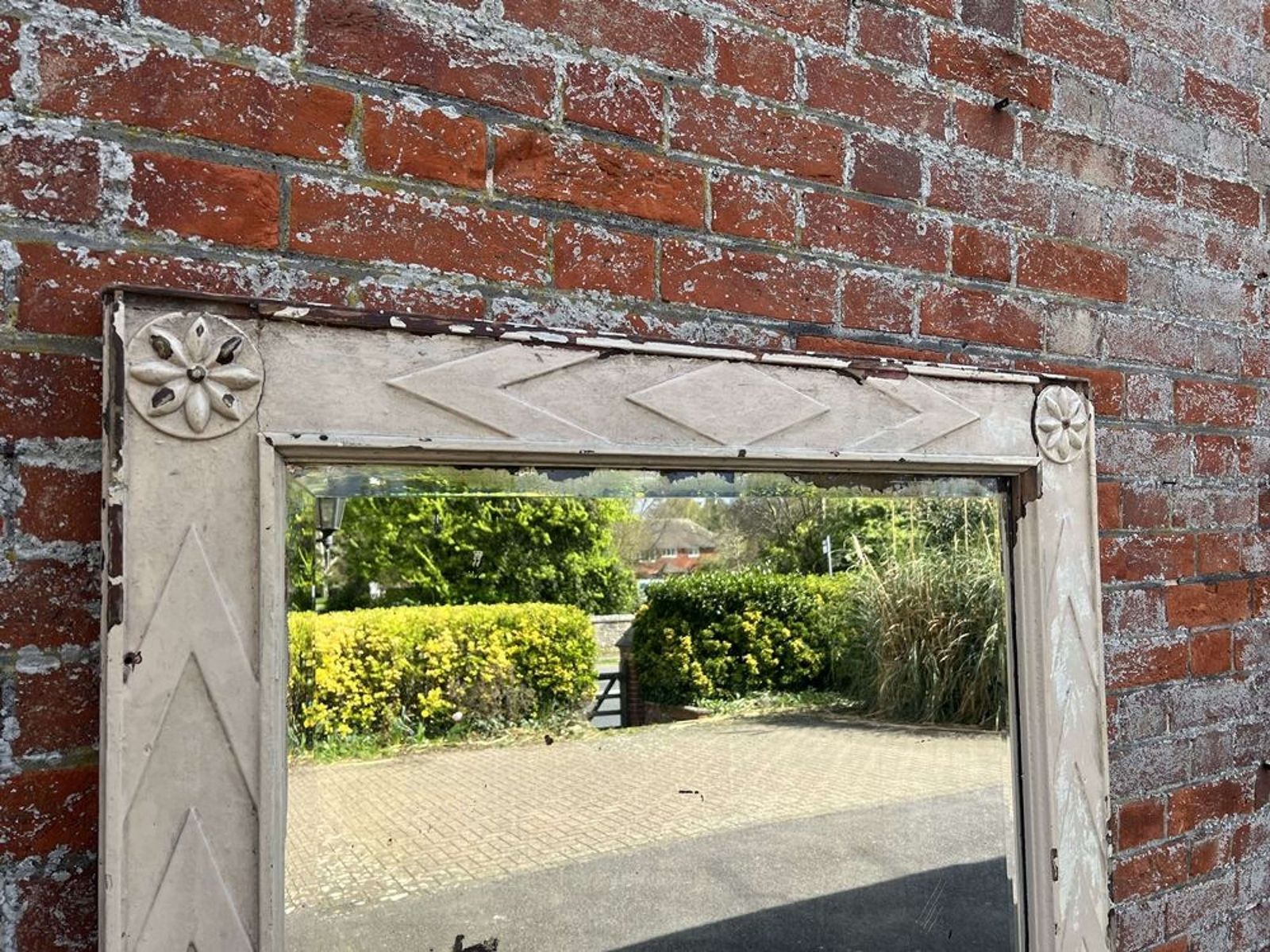 A Fabulous Large Antique Swedish Carved Wood Distressed Painted Mirror photo for sale