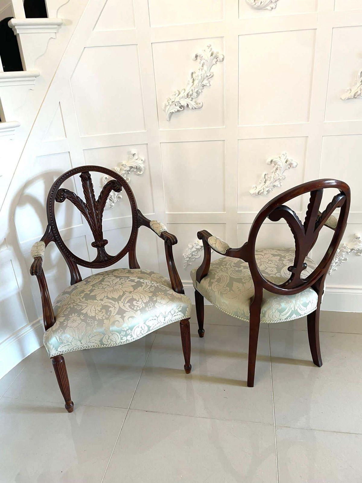 Fine Quality Pair Of Antique Carved Mahogany Armchairs photo buy