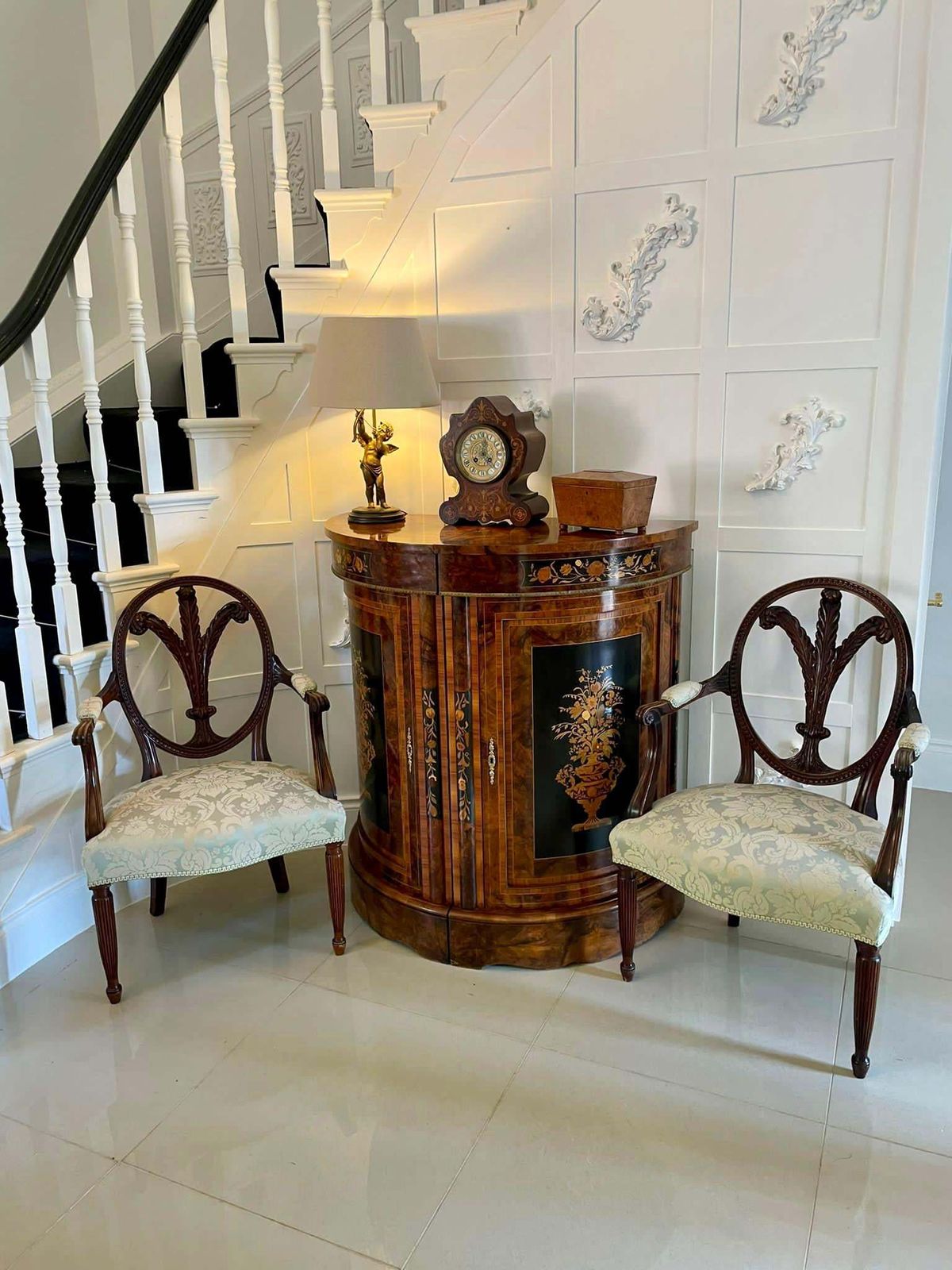 Fine Quality Pair Of Antique Carved Mahogany Armchairs