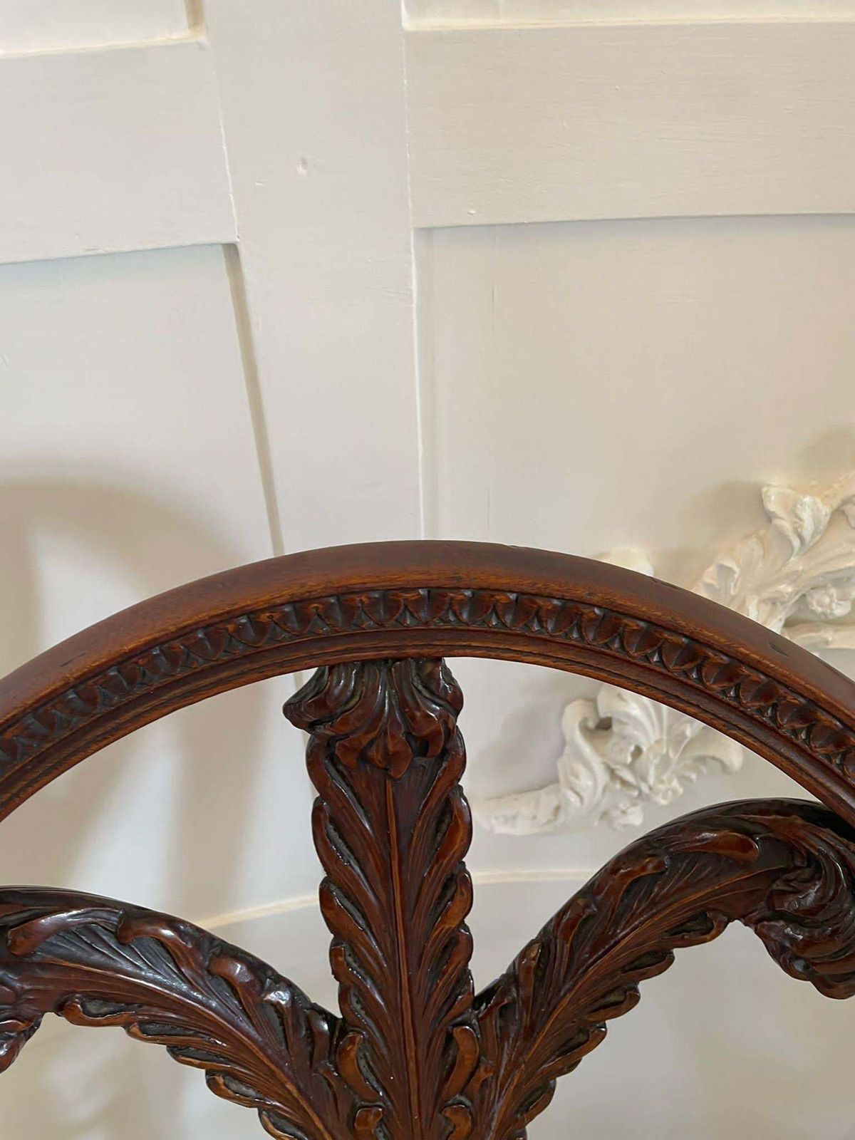 Furniture Fine Quality Pair Of Antique Carved Mahogany Armchairs photo