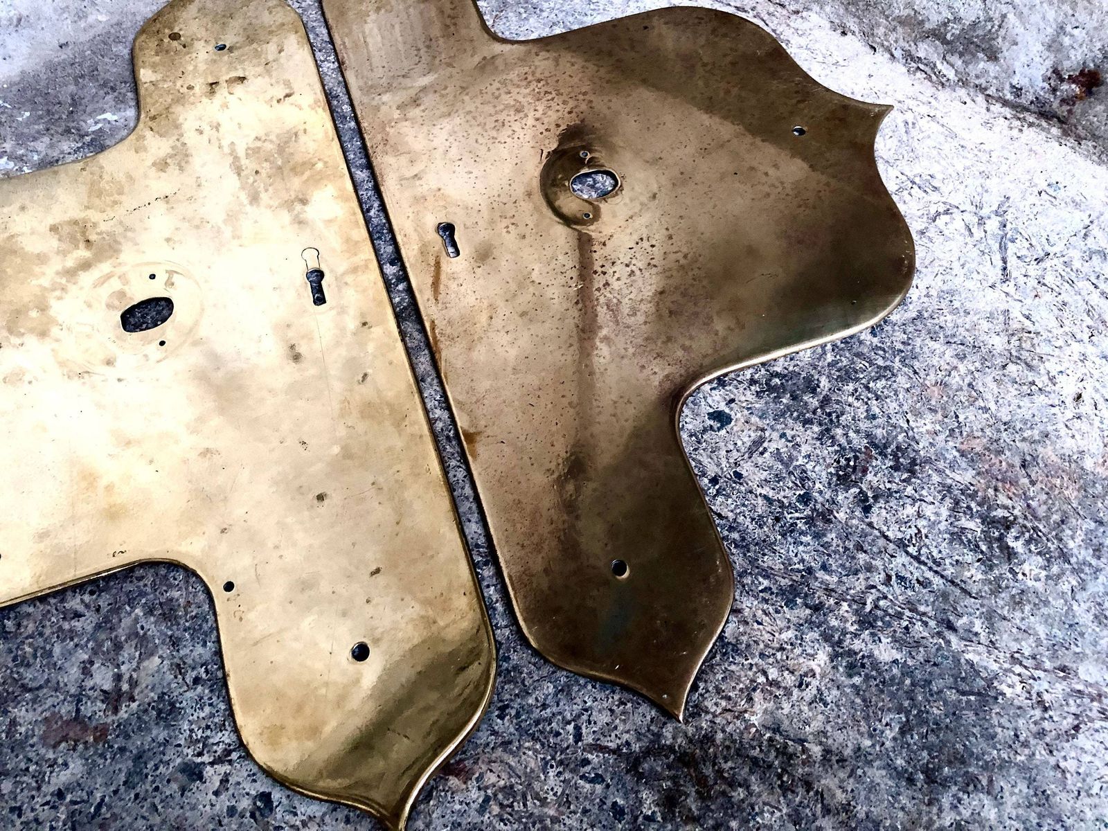 Pair Of Antique Large Church Door Brass Push Finger Handle Plates photo vinterior