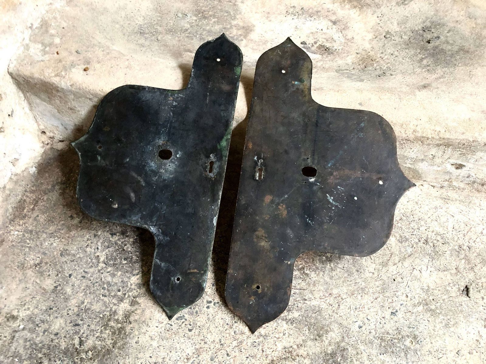 photo for sale Pair Of Antique Large Church Door Brass Push Finger Handle Plates