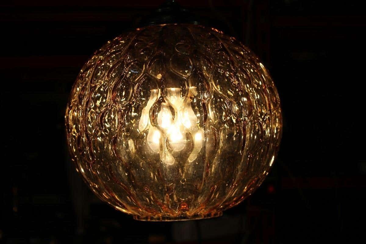 photo buy Italian Ceiling Ball Chandelier Venini Yellow Brass Chain, Italy, 1950s