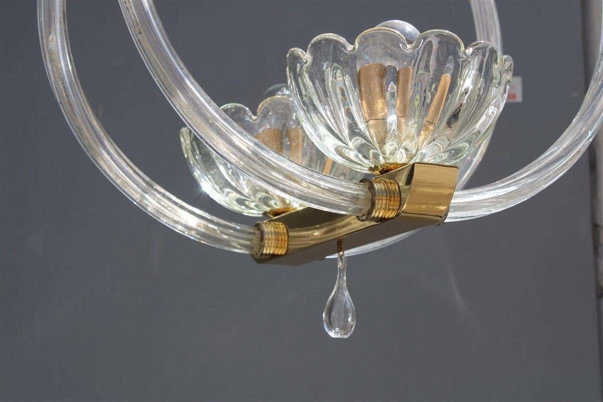 Round Chandelier Italian Murano Barovier Brass And Murano Glass 1940 Art Deco photo for sale