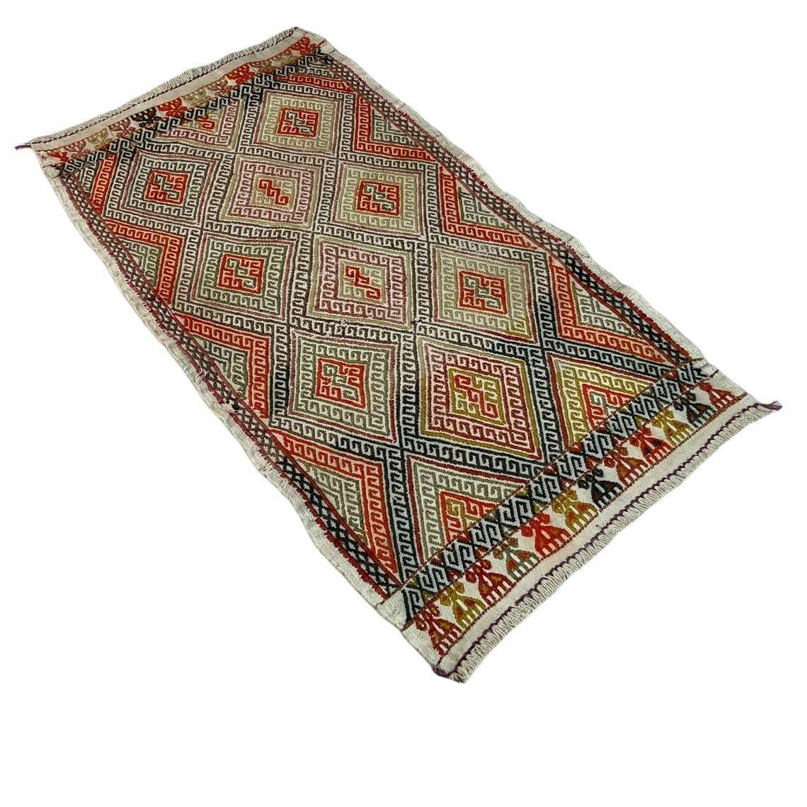 Textiles Traditional Turkish Mini Kilim Rug ,Vintage Anatolian Turkish Kelim 85 X 46 Cm photo