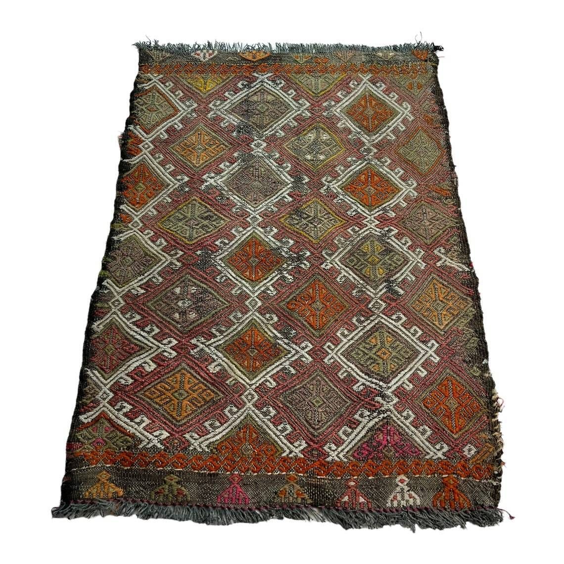 Traditional Turkish Mini Kilim Rug ,Vintage Anatolian Turkish Kelim 72 X 51 Cm photo for sale
