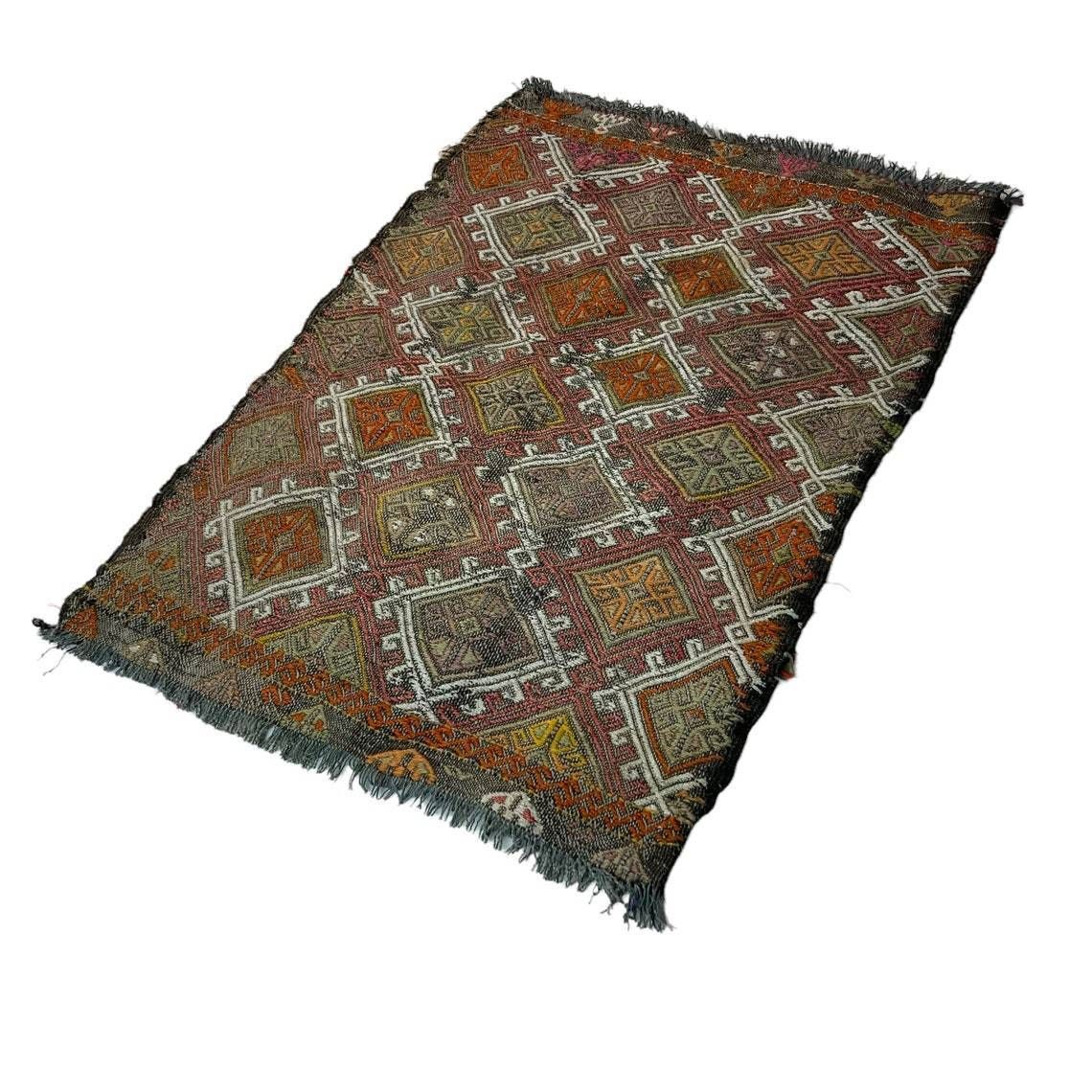 Traditional Turkish Mini Kilim Rug ,Vintage Anatolian Turkish Kelim 72 X 51 Cm photo 124.0