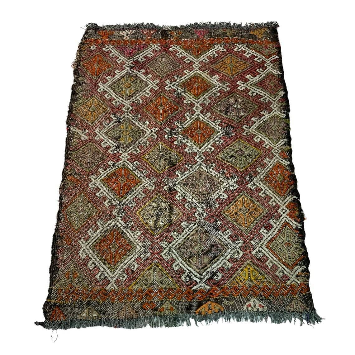Traditional Turkish Mini Kilim Rug ,Vintage Anatolian Turkish Kelim 72 X 51 Cm photo vinterior