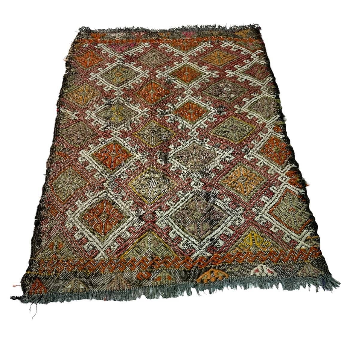 photo for sale Traditional Turkish Mini Kilim Rug ,Vintage Anatolian Turkish Kelim 72 X 51 Cm